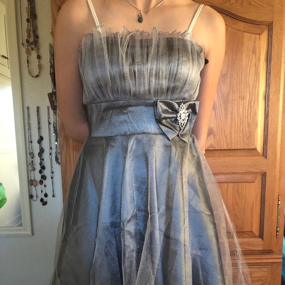 forever Other - Girls fluffy silver party dress